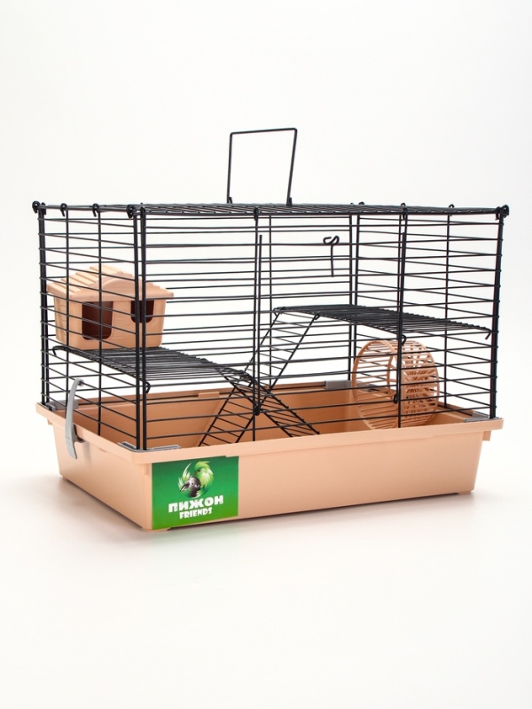 Клетка для грызунов "Пижон" складная, 38 х 27 х 27 (домик, миска, колесо) бежевая