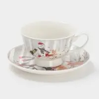 Чайная пара новогодняя &laquo;Снежные забавы&raquo;, 2 предмета: чашка 180 мл, блюдце d=15 см, керамика, подарочная упаковка, белая