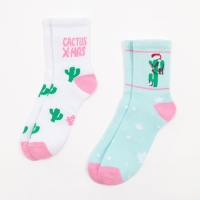 Набор новогодних женских носков "Кактусы" размер 36-40 (23-25 см), 2 пары