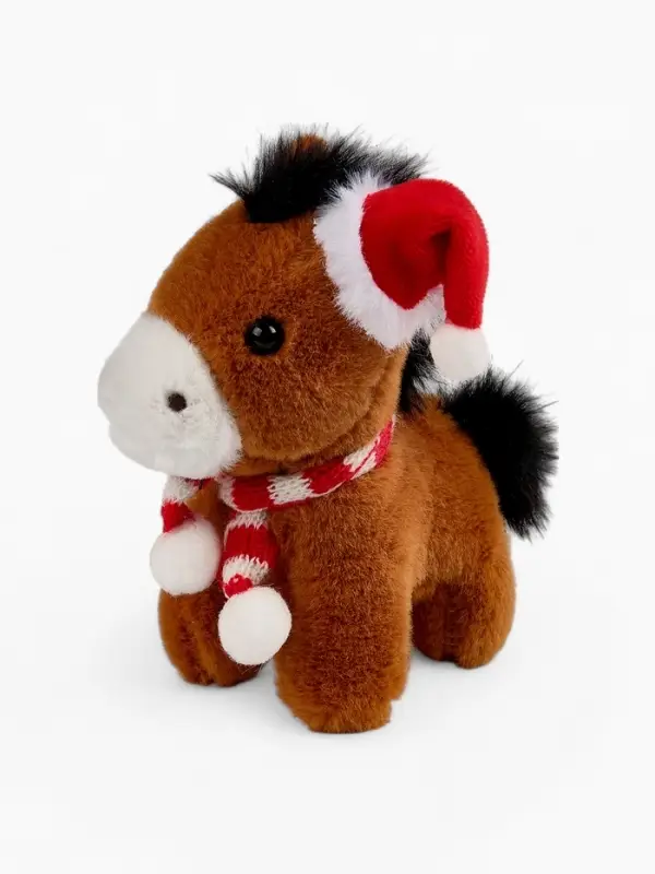 POMPOSHKI мягкая игрушка Лошадка, в шапочке, коричневая