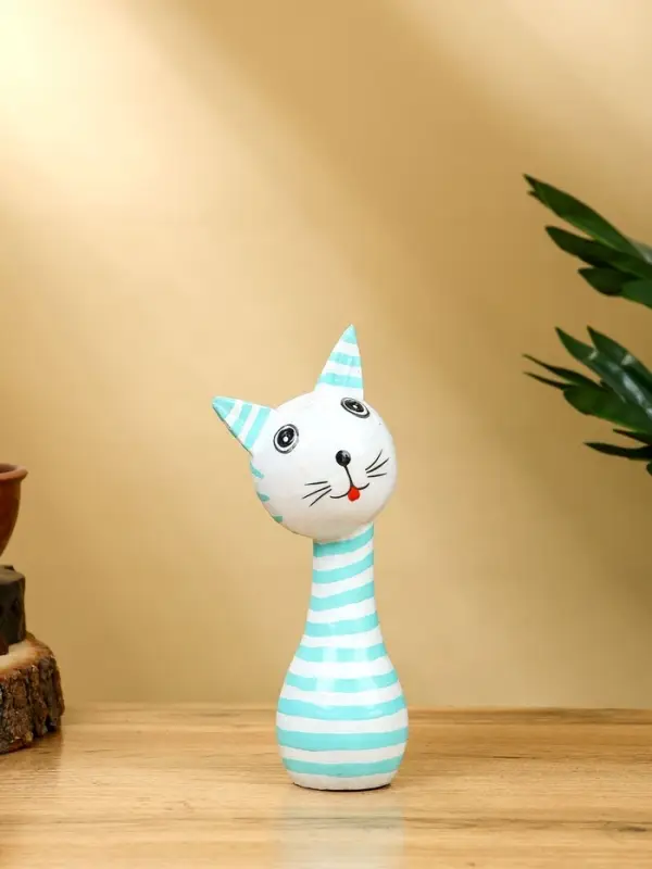 Набор сувенирный "Полосатые коты" дерево H 27, 22, 17 см, цв. бело-бирюзовый