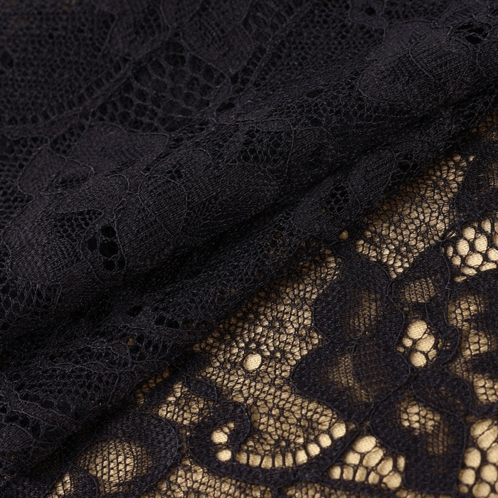 Кружевная эластичная ткань, 220 мм &times; 2,7 &plusmn; 0,5 м, цвет чёрный
