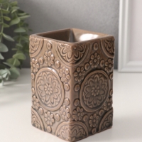 Аромалампа керамика "Цветочные узоры" тёмно-бежевая 7,7х7,7х12 см
