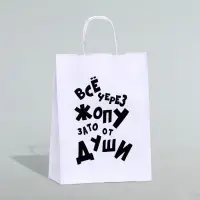 Пакет подарочный с приколами, крафт &laquo;От души&raquo;, белый, 24&times;14&times;28 см, 1 шт.