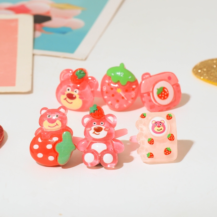 Кольца детские набор 36шт &laquo;Выбражулька&raquo; земляничка, форма МИКС, цвет бело-розовый, б-р