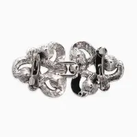 Зажим для кардигана "Ажур", узел, цвет белый в чернёном серебре