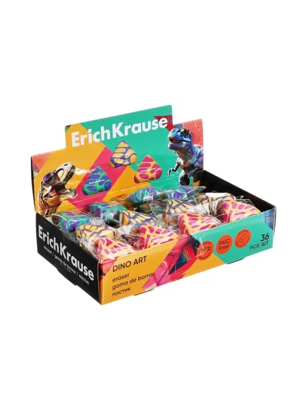 Ластик ErichKrause Dino Art, 28&times;26&times;10 мм, МИКС