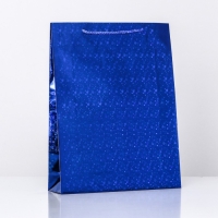 Новый год. Пакет подарочный, фольгированный, "Синий" 34 Х 26 Х 8 см.