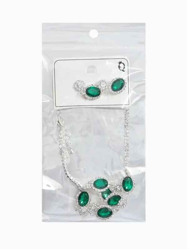 Набор 2 предмета: серьги, колье &laquo;Вечерний шик. Овал&raquo;, цвет бело-изумрудный в серебре