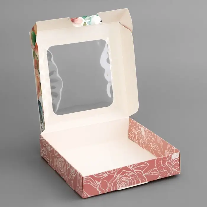Коробка подарочная сборная с окном, упаковка, &laquo;С любовью&raquo;, 13&times;13&times;3 см