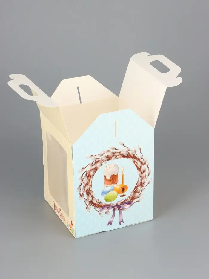 Коробка подарочная пасхальная с окном, с фронтальной загрузкой &laquo;Верба&raquo; 15&times;15&times;18 см