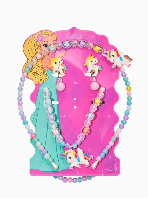 Комплект детский &laquo;Выбражулька&raquo; 3 предмета, клипсы, бусы, ободок, единорог, цветной