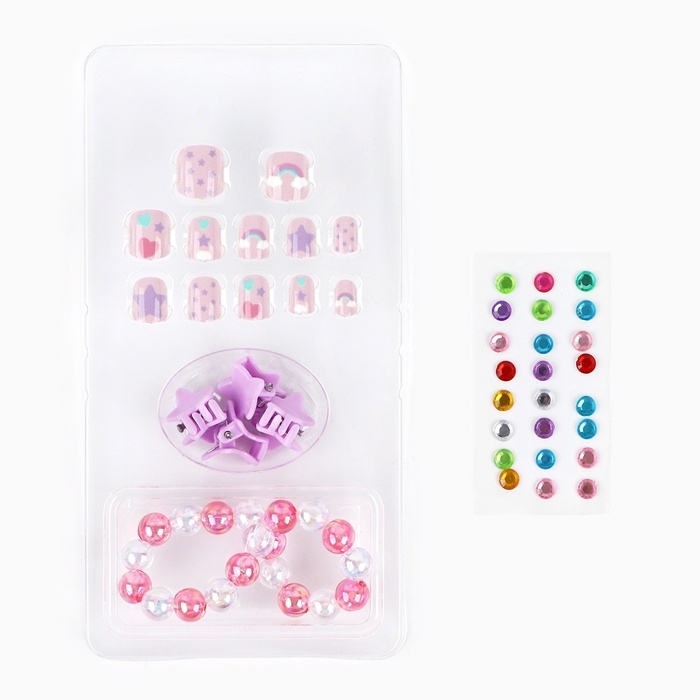 Детские накладные ногти &laquo;Милахи&raquo;, 12 шт, набор с браслетом и заколками