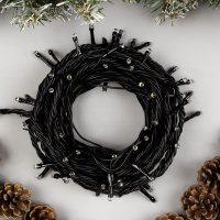 Гирлянда &laquo;Нить&raquo; 10 м, IP44, УМС, тёмная нить, 100 LED, свечение тёплое белое, мерцание белым, 220 В