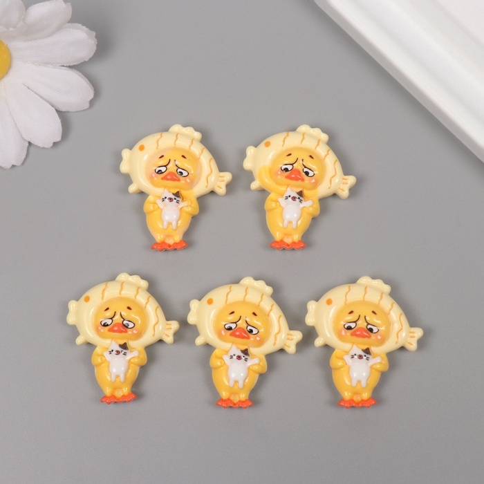 Декор для творчества пластик "Утёнок в шапке-рыбке" набор 5 ш 3,3х2,8х1 см