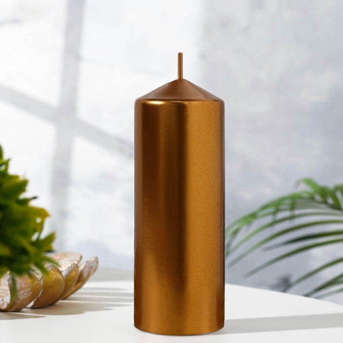 Свеча "Столбик", кофейно-золотая, 5,5&times;15см