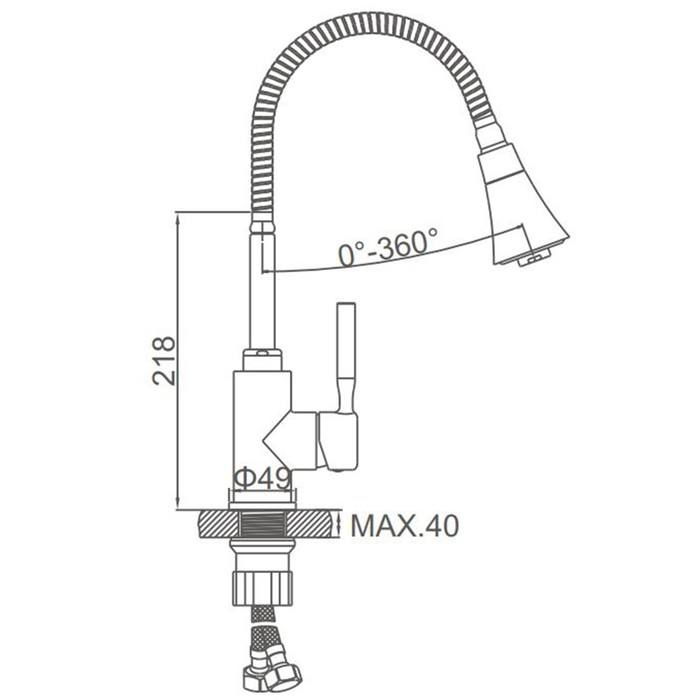 Смеситель для кухни Accoona A9890F-1, однорычажный, силиконовый излив, черный/хром