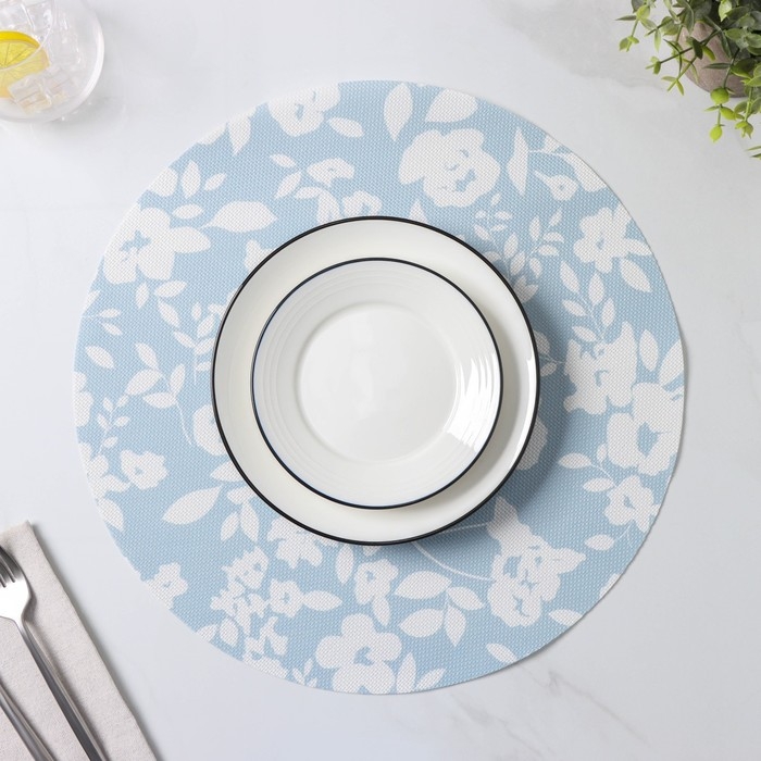 Салфетки сервировочные на стол Доляна &laquo;Акварель. Круг&raquo;, 4 шт, d=38 см, цвет голубой