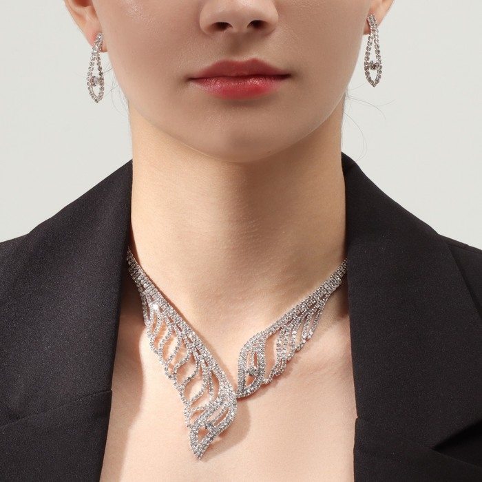 Набор 2 предмета: серьги, колье &laquo;Элит&raquo; крылья, цвет белый в серебре, 30 см