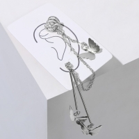 Серьга &laquo;Кафф&raquo; бабочка, цвет серебро