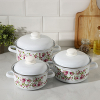 Набор эмалированных кастрюль &laquo;Китайская роза&raquo;, 3 предмета: 1,5 л, 2 л, 3 л, индукция