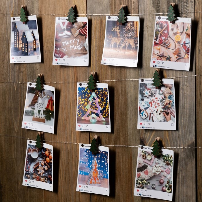 Гирлянда &laquo;Нить&raquo; 2 м роса с насадками &laquo;Прищепки-ёлочки&raquo;, IP20, серебристая нить, 20 LED, батарейки ААх2 (не в комплекте), свечение тёплое белое