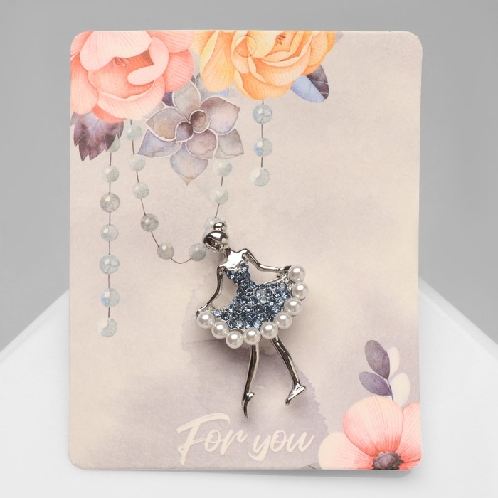 Брошь &laquo;Балеринка&raquo;, цвет бело-сапфировый в серебре