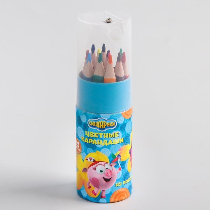 Цветные карандаши в тубусе, 12 цветов, трехгранные, Смешарики Цветные карандаши в тубусе, 12 цветов, трехгранные, Смешарики
