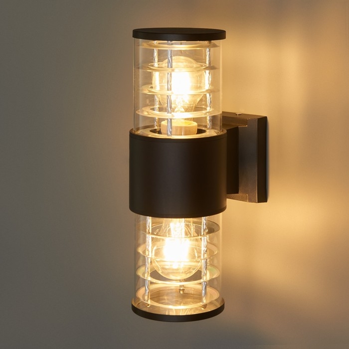 Светильник настенный, накладной Duwi TECHNO, 170х108х320мм, 2хЕ27, алюм/стекло, IP65, черный