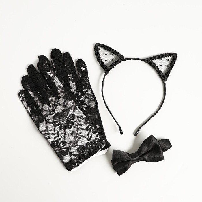 Карнавальный набор &laquo;Мяу&raquo; (ободок + ушки + перчатки + бабочка)