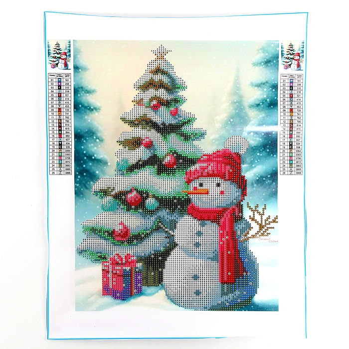 Новогодняя алмазная мозаика с частичным заполнением на холсте &laquo;Новый год. Снеговик&raquo;, 30 х 40 см