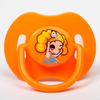 Соска - пустышка силиконовая ортодонтическая, от 0 мес., с держателем, цвет оранжевый