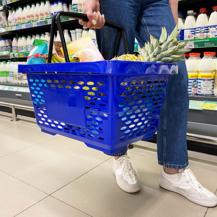 Корзина покупательская пластиковая 28 л, 50×34×26 см, цвет синий Корзина покупательская пластиковая 28 л, 50×34×26 см, цвет синий