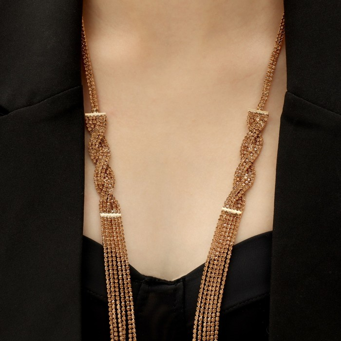 Набор 2 предмета: серьги, колье &laquo;Лёд&raquo; косичка, цвет золото, 80 см