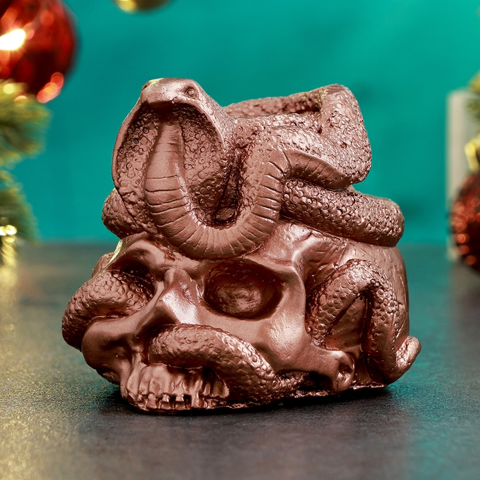 Новый год. Символ 2025. Подсвечник новогодний "Череп со змеей" 9см, медь