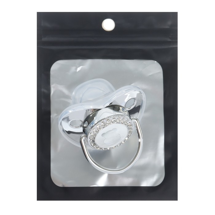 Соска - пустышка силиконовая ортодонтическая &laquo;Мишка&raquo;, от 12 мес., с колпачком, цвет серебро, стразы