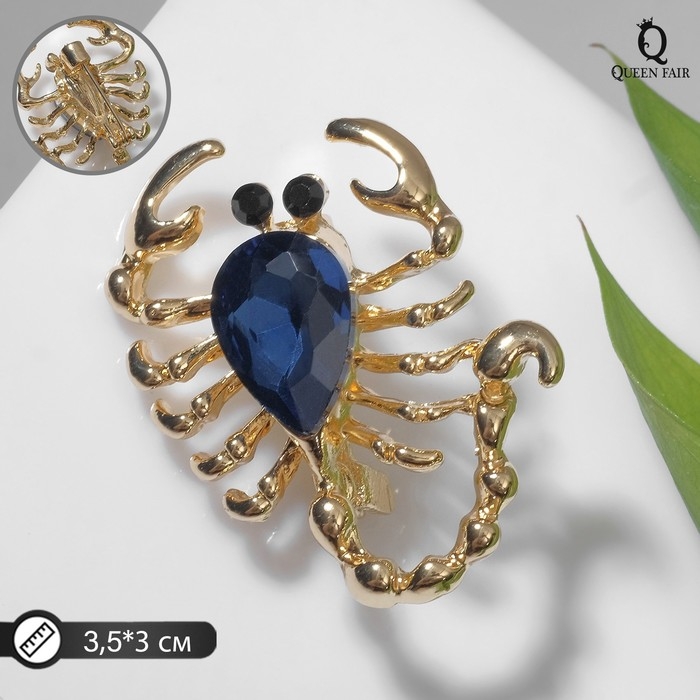 Брошь &laquo;Скорпион&raquo; капля, цвет чёрно-синий в золоте