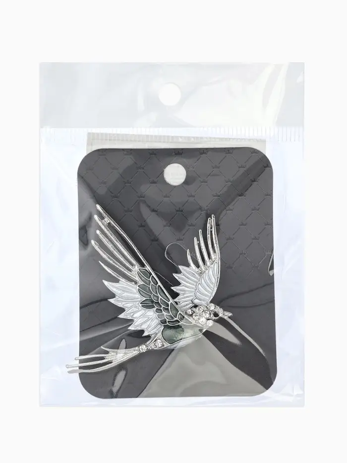 Брошь "Феникс снежный", цвет серо-зелёный в серебре