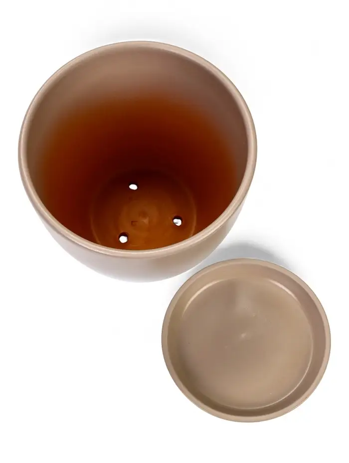 Горшок цветочный с поддоном 5 л, d122/h19,5 см капучино керамика, "Туман" (М)