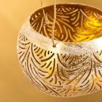 Подсвечник подвесной из кокоса, 14&times;14&times;10 см, бело-золотой