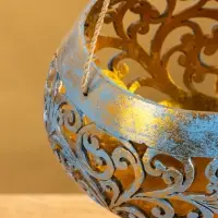 Подсвечник подвесной из кокоса, 14&times;14&times;10 см, голубой-золотой