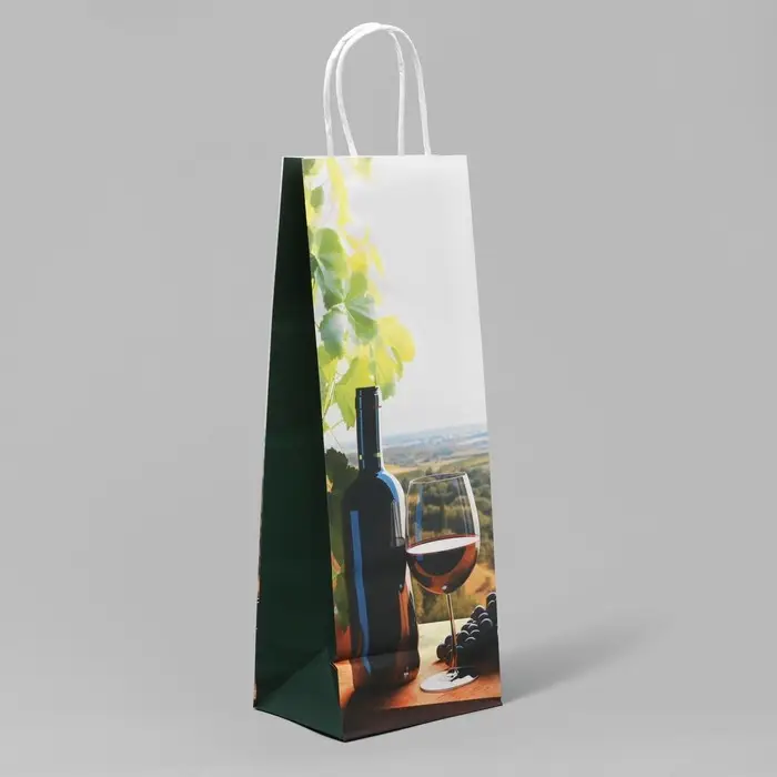 Пакет подарочный под бутылку, упаковка, &laquo;Вино&raquo;, белый крафт, 13 х 36 х 10 см