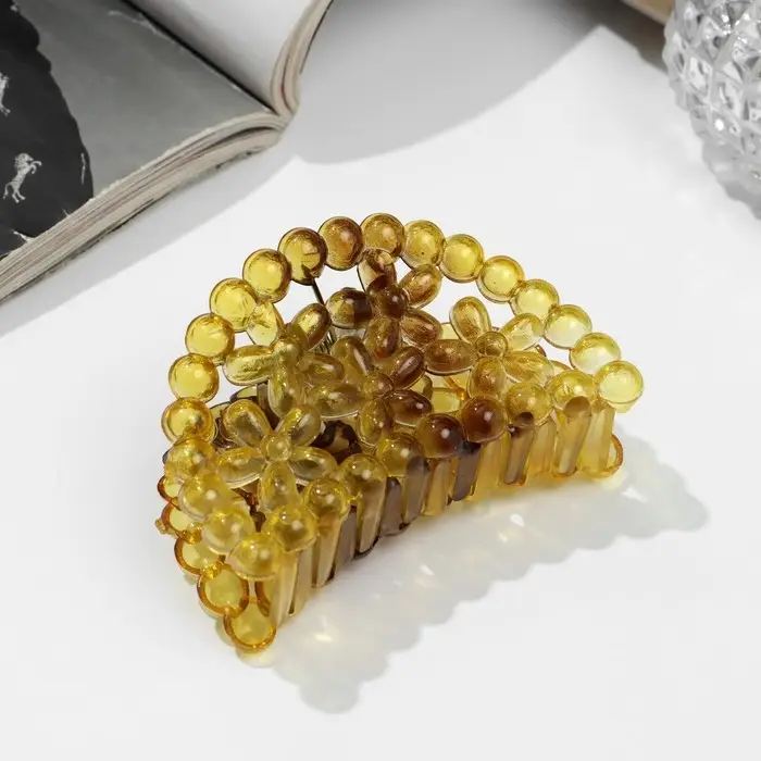 Крабик для волос &laquo;Матовый&raquo;, цветы бусинки, 7 см, МИКС