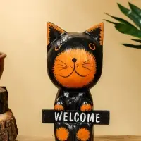Сувенир "Кот с табличкой WELCOME" дерево 10х7х16 см, цв. чёрно-рыжий