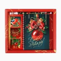 Подарочный набор новогодний блокнот на спирали, магнитные закладки 3 шт и ручка пластик &laquo;Счастья в Новом году!&raquo;