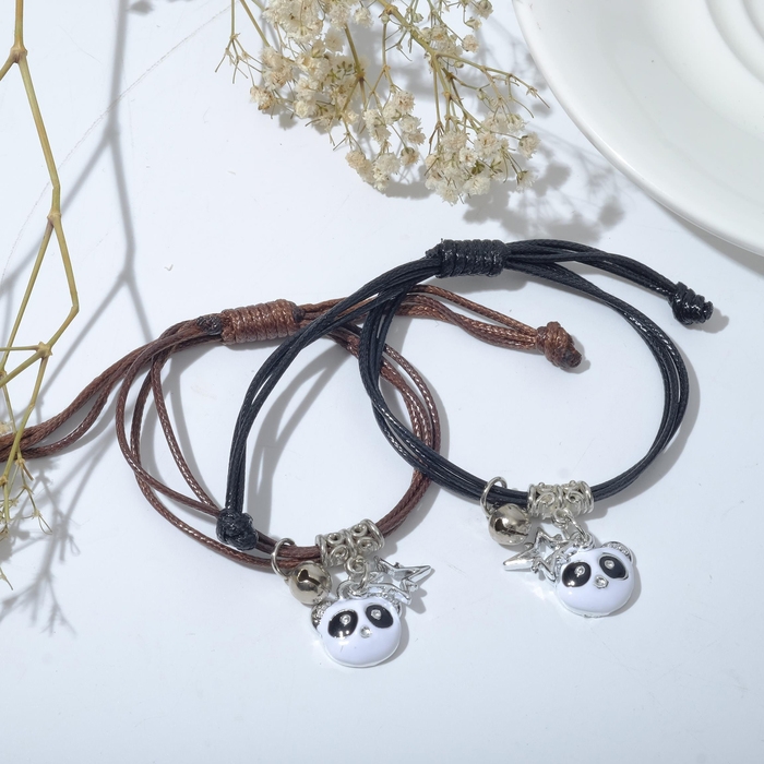 Браслеты &laquo;Неразлучники&raquo; панды, цвет чёрно-коричневый, L=12,5 см