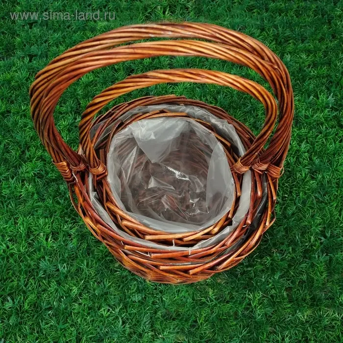 Набор корзин &laquo;Плетёнка&raquo;, темно-коричневый, 3 шт, 28&times;14/45, 24&times;13/41, 19&times;11/37 см, ива