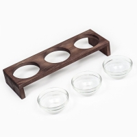 Подставка тройная с мисками из прозрачного стекла 45 х 14,5 см х 6,5 см 3х250 мл, венге Подставка тройная с мисками из прозрачного стекла 45 х 14,5 см х 6,5 см 3х250 мл, венге