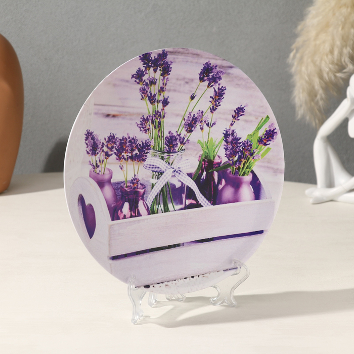 Тарелка декоративная &laquo;Букетики лаванды&raquo;, с рисунком на холсте, D = 19,5 см