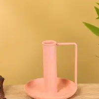 Подсвечник на 1 свечу текстурный с ручкой и блюдцем &laquo;Пудровый розовый&raquo;, 10&times;10&times;9.5 +/- 0.5 см